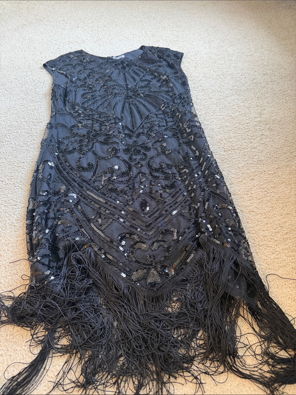 Black Beaded Fringe Midi Dress
